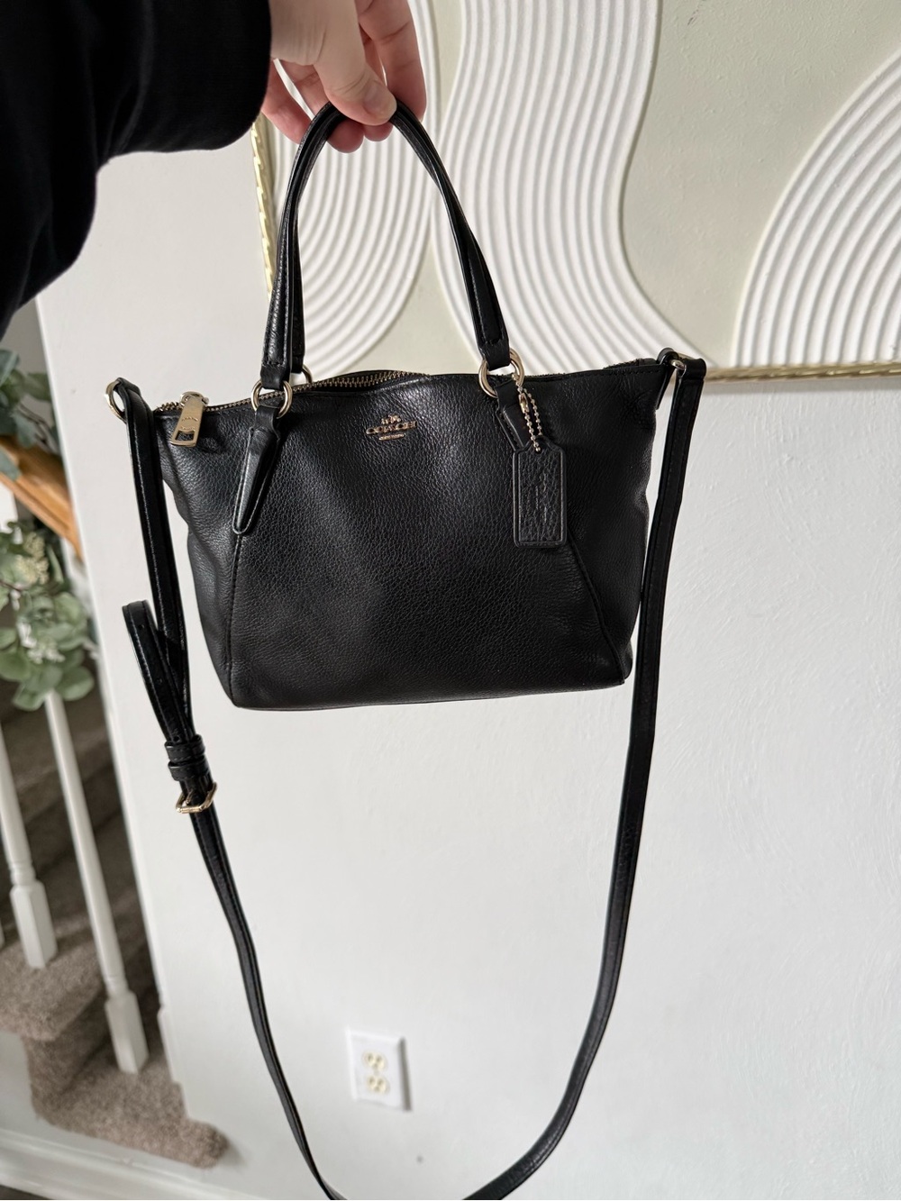 Coach Black Pebbled Leather Crossbody Satchel with Top Handles